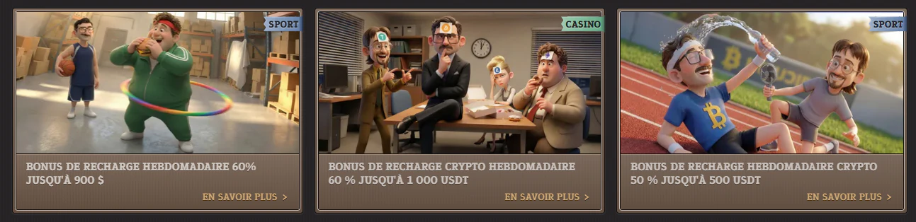Offres de recharge hebdomadaires SpinBoss avec bonus casino et crypto